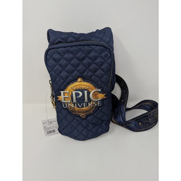 Epic Universe Emblem Water Bottle Blue Quilt Pattern Bag New w/ Tags - Picture 1 of 7